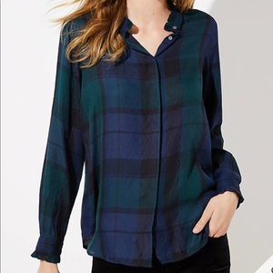 COPY - LOFT Plaid Ruffle Collar Blouse, NWOT